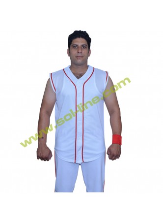 Light Weight Mesh Six Button Down Red Stripe Sleeveless Jerseys